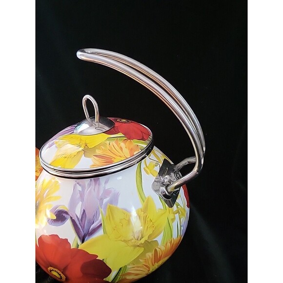 Pioneer Woman 2.3 Qt Enameled Steel Flower Garden Tea Pot Kettle Floral - Picture 6 of 9
